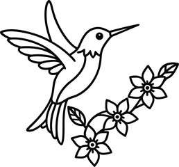 aztec hummingbird surrounded by flowers illustration on transparent background
