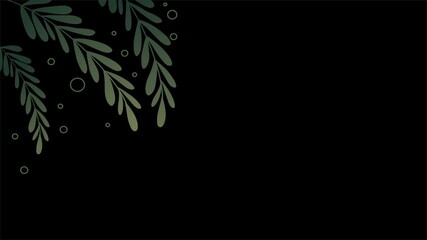 Dark minimal background with elegant green botanical hanging leaves - Powered by Adobe