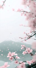 Fototapeta premium Mountain view framed by cherry blossoms