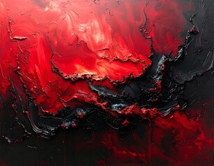 Abstract painting, red and black, textured