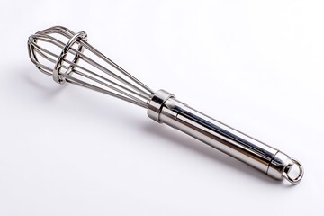 Shiny stainless steel whisk ready for baking adventures, perfect for cooking blogs, culinary schools, or kitchenware promotions