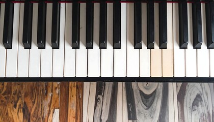 Piano keys over wood