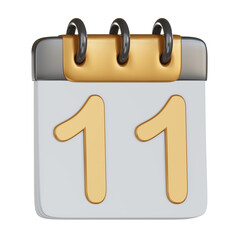 3d calendar icon with gold 11th Day