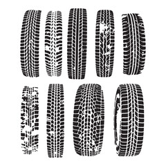 Tire tracks dirty set collection silhouette vector illustration flat design.