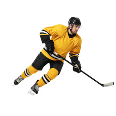 Obraz premium Ice hockey player with intense focus skating swiftly on an isolated transparent field ready for a