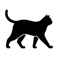 Flat design vector illustration of a cat walking in side profile, clean minimalist style for logo, mascot, and character design