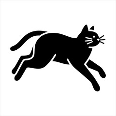 Dynamic vector illustration of a cat jumping in side profile, flat design style with clean modern silhouette for logo or mascot