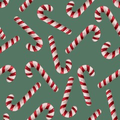 Christmas seamless pattern. Watercolor christmas candy cane. hand painted traditional christmas candy cane with red and white stripes
