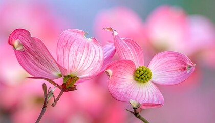 Obraz premium Close-up capture of vibrant pink blossoms with delicate petals and a textured central core. Blurred background creates soft focus