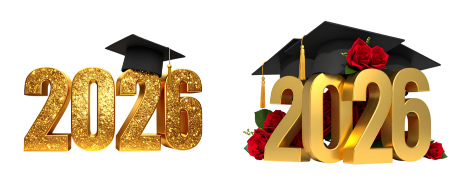  set of 3D Glittering Gold 2026 with Cap and Fireworks