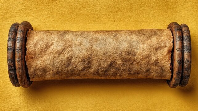 Aged rolled parchment isolated on pale background - Powered by Adobe