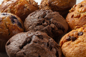 A closeup view of assorted muffins.