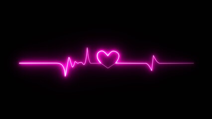 love heartbeat  on black background. Glowing heartbeat test icon neon signal illustration.