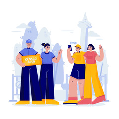 Couple Get Warning at Closed Public Area Vector Illustration