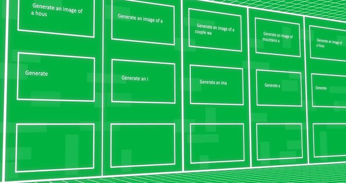 Animation of binary coding over digital ai landscape icons on transparent background