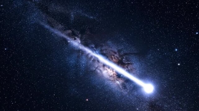 Striking wide shot captures a brilliant meteor streaking across the vibrant, glowing band of the Milky Way galaxy in the night sky starscape, Milky Way galaxy, grand
