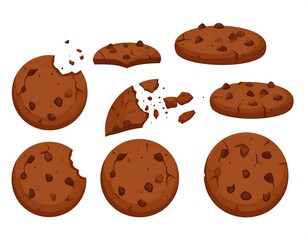 Obraz premium Assorted chocolate chip cookies in various states