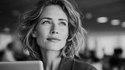 Professional female CEO using financial analytics in modern office