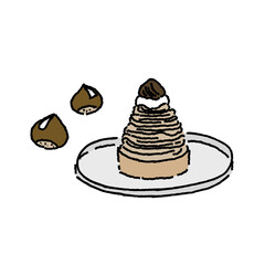Mont Blanc with chestnut colorful illustration, autumn sweet dessert design