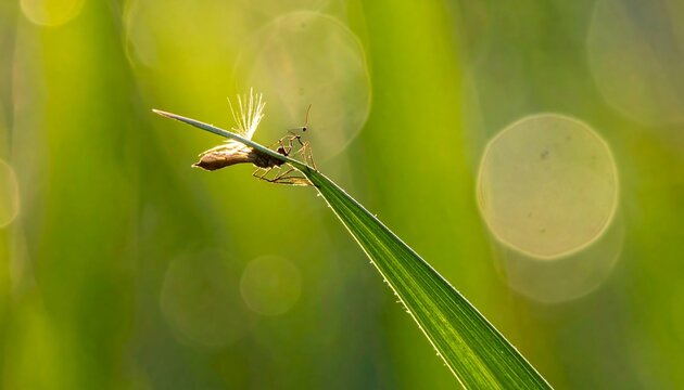 Tiny creature on a blade of grass - Powered by Adobe