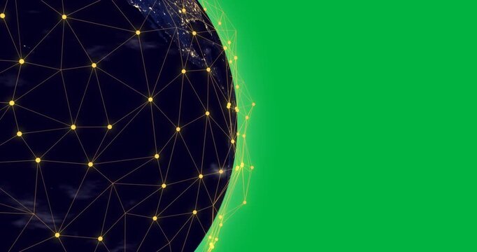 Animation of globe with network of connections on transparent background