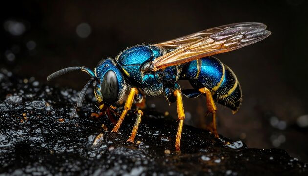 Close-up of a vibrant iridescent wasp