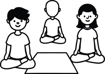 children practicing yoga outdoors illustration on transparent background