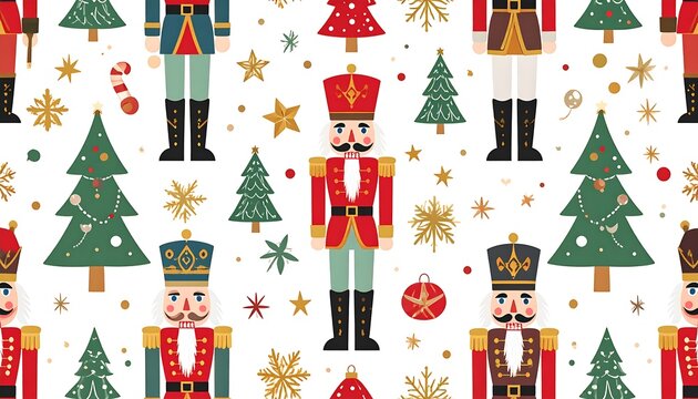 Festive nutcracker pattern on white background