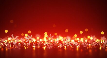 Festive red background with snowflakes and glowing lights for holiday season