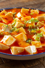 A view of a plate of mapo tofu.