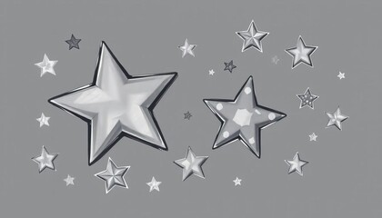 Obraz premium Whimsical, unevenly sized stars drawn in charcoal, varying shades of gray, vector, dreamy