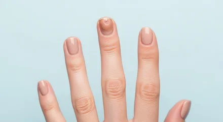 Sierkussen Nagelstudio Woman hand with damaged fingernail on index finger, showing a broken and unhealthy nail  © Meow Creations