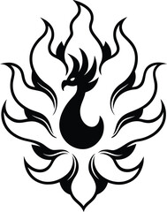 chinese phoenix surrounded by mandala flames illustration on transparent background