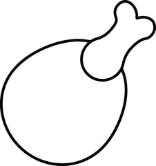 Simple Line Art Icon of a Chicken Leg, Isolated on White Background