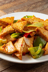 A view of a plate of bean curd.