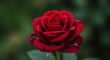 Vibrant red rose with green foliage close up nature and floral beauty