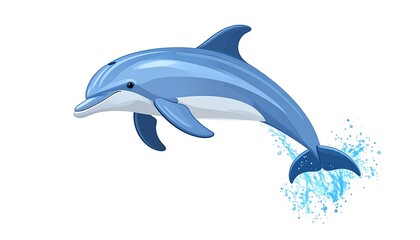 Fototapeta premium A sleek, cartoon dolphin leaping from the water, showcasing its playful energy and bright blue color