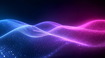 Futuristic glowing wave lines in vibrant blue and pink, abstract technology background