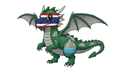 Fototapeta premium Cartoon dragon with thailand flag mask