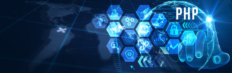 Business, Technology, Internet and network concept. PHP abbreviation. Modern technology concept. 3d illustration