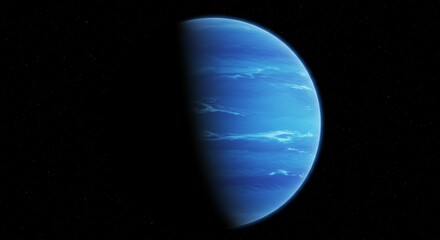 Distant blue planet with starry space background