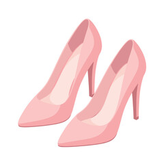 A pair of light pink high heel shoes with pointed toes displayed on a white background in an illustration
