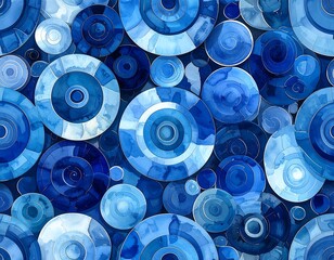 Abstract pattern of layered circles in shades of blue
