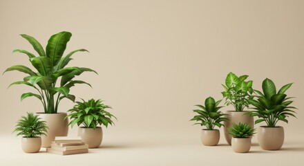 Indoor plants in pots on a beige background
