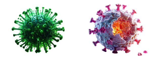 set of Green Virus Cell with Digital Particle Glow