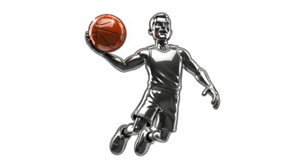 Metallic Basketball Player Dunking silver chrome
