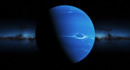 Neptune planet in deep space with visible galactic clouds