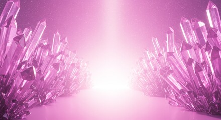 Pink crystals formation with glowing light