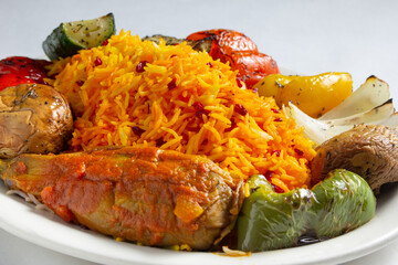 A view of vegetarian zereshk polo entree.