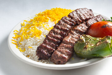 A view of a koobideh kabob entree.